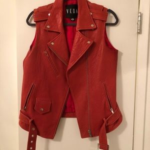 Veda red leather moto vest